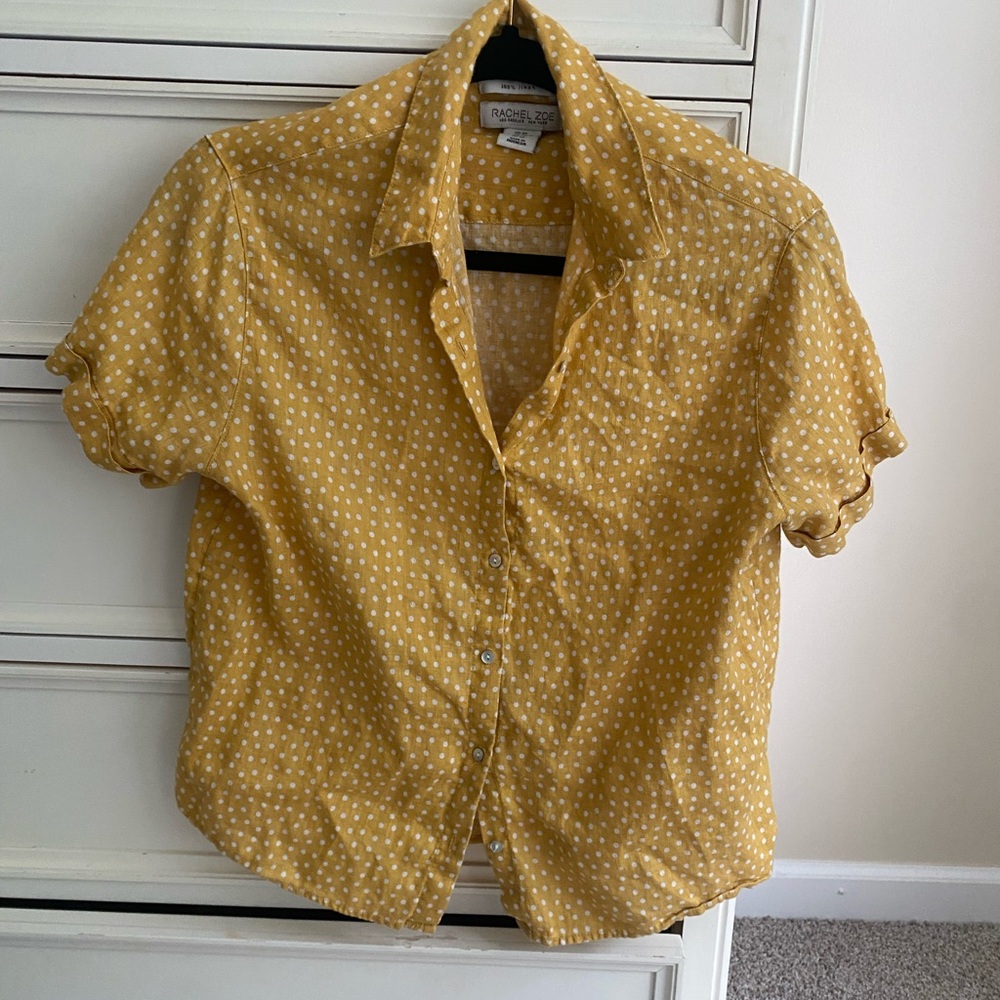 Rachel Zoe Yellow linen button down with polka dots